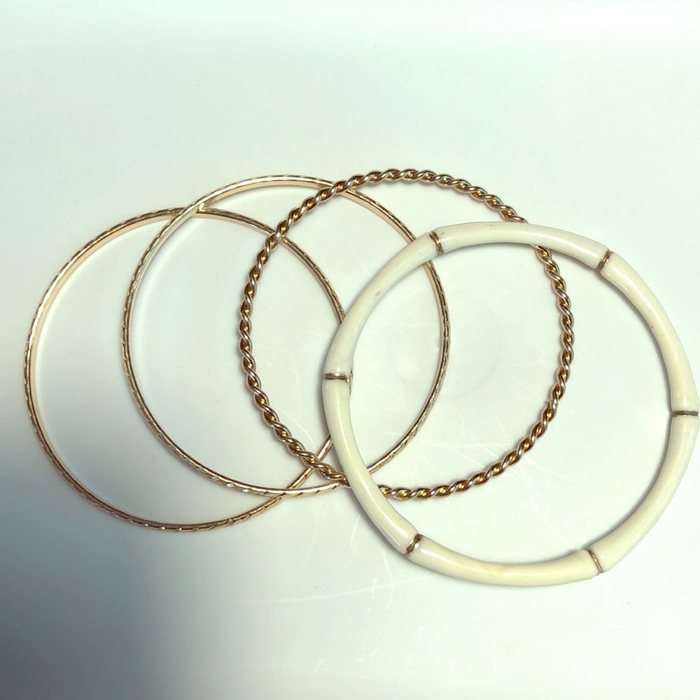 Gold Tone & Bone (Set of 4) Bangle Bracelet
